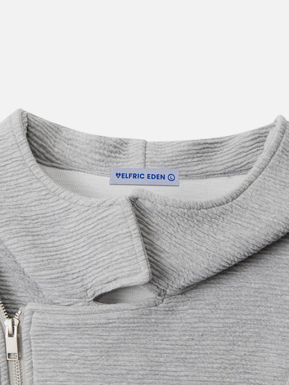 Textured Asymmetrical Zip Up Hoodie Grey - Aelfric Eden