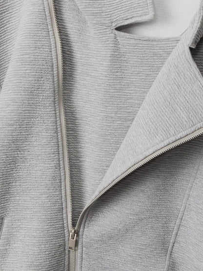 Textured Asymmetrical Zip Up Hoodie Grey - Aelfric Eden
