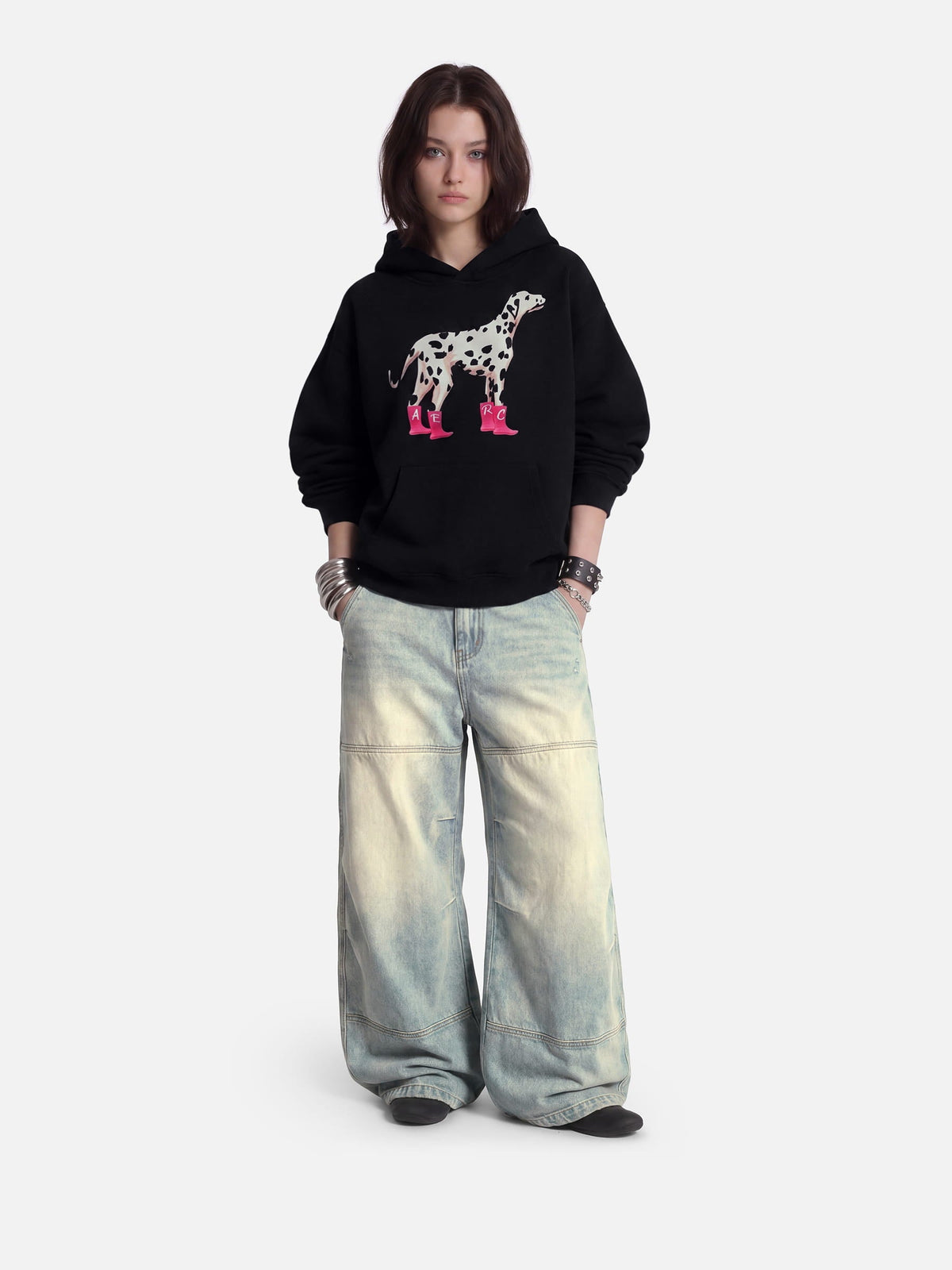 Dalmatian Pattern Pullover Hoodie Black - Aelfric Eden