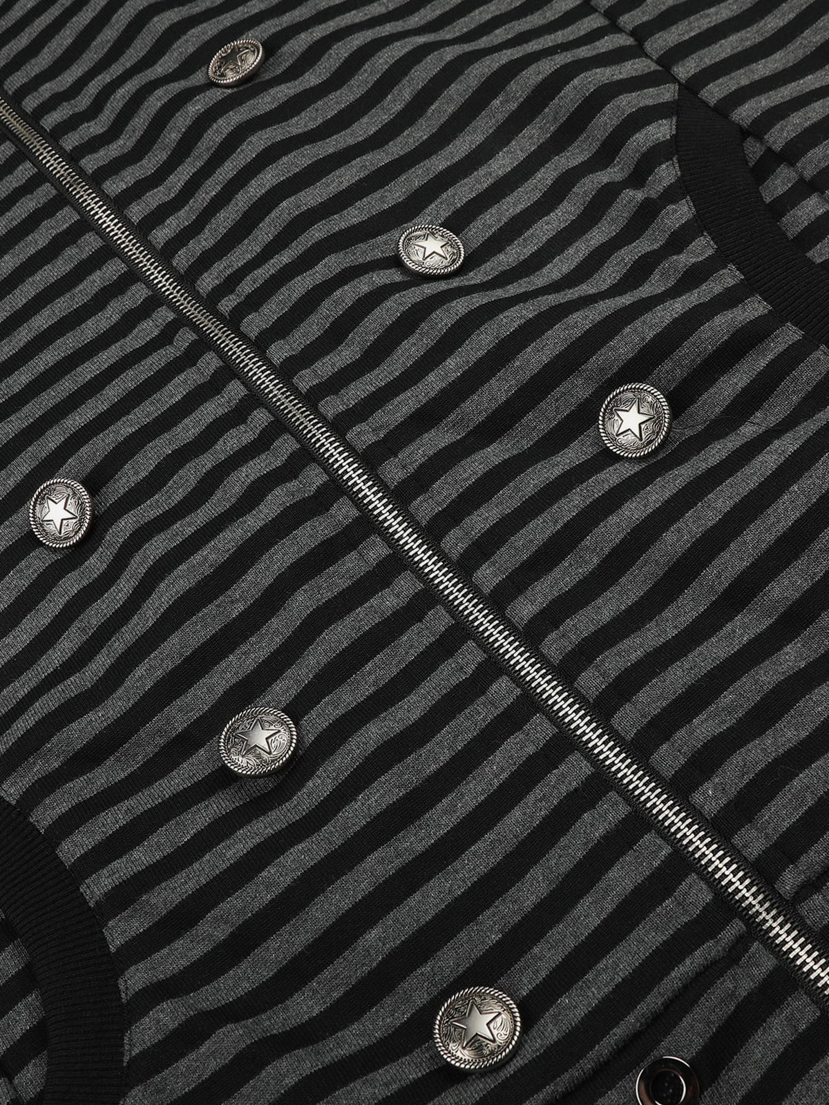 Boxy Stripe Button Zip Up Hoodie Black - Aelfric Eden