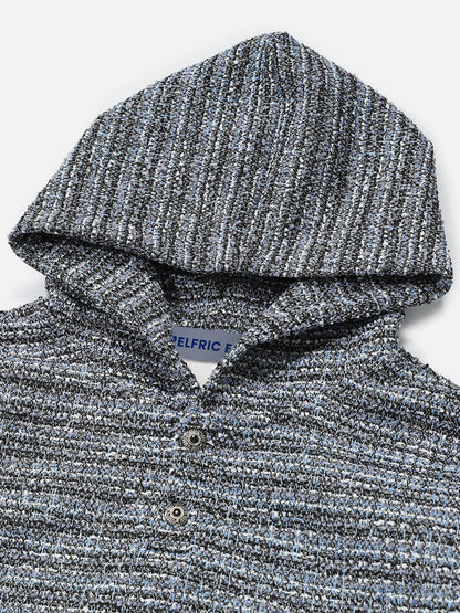 Textured Knit Pullover Hoodie Dark Blue - Aelfric Eden