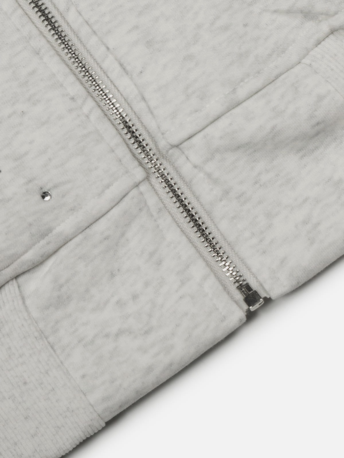Rhinestone Bunny Ear Cropped Zip Up Hoodie Grey - Aelfric Eden