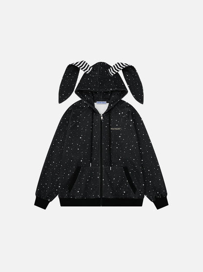 Bunny Ear Zip Up Hoodie Black - Aelfric Eden