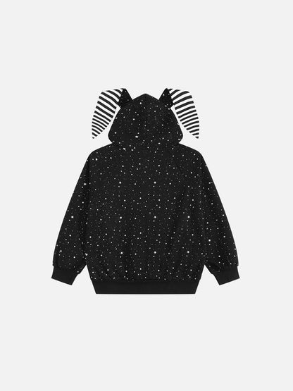 Bunny Ear Zip Up Hoodie Black - Aelfric Eden