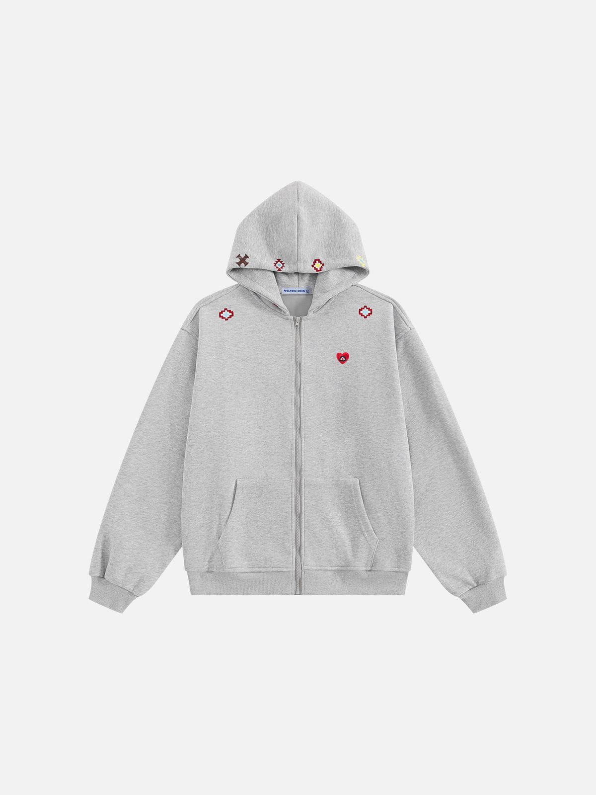 Embroidery Zip Up Hoodie Grey - Aelfric Eden