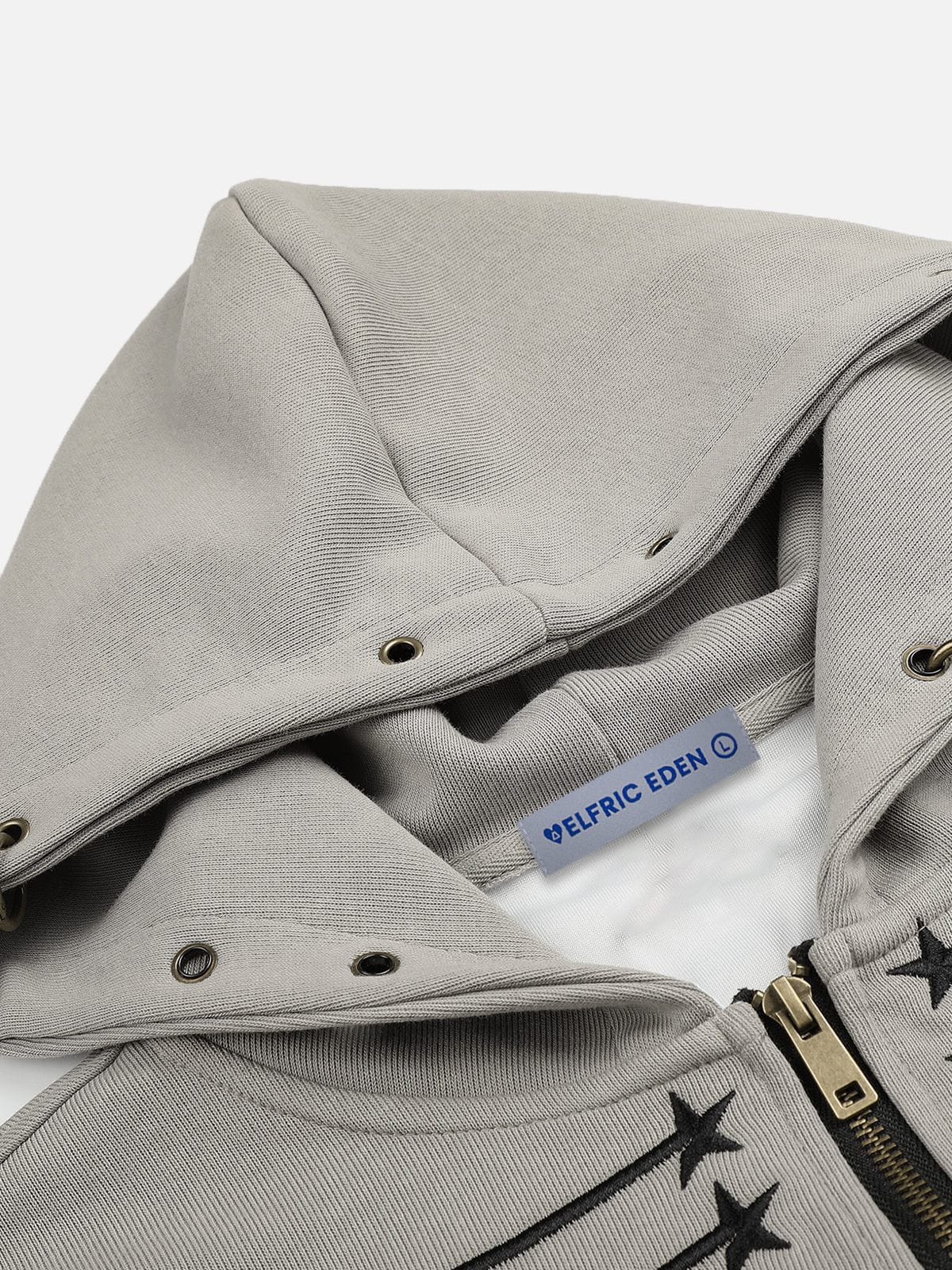 Embroidery Star Napoleon Zip Up Hoodie Apricot - Aelfric Eden