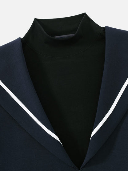 Striped Sailor Collar Pullover Hoodie Navy Blue - Aelfric Eden