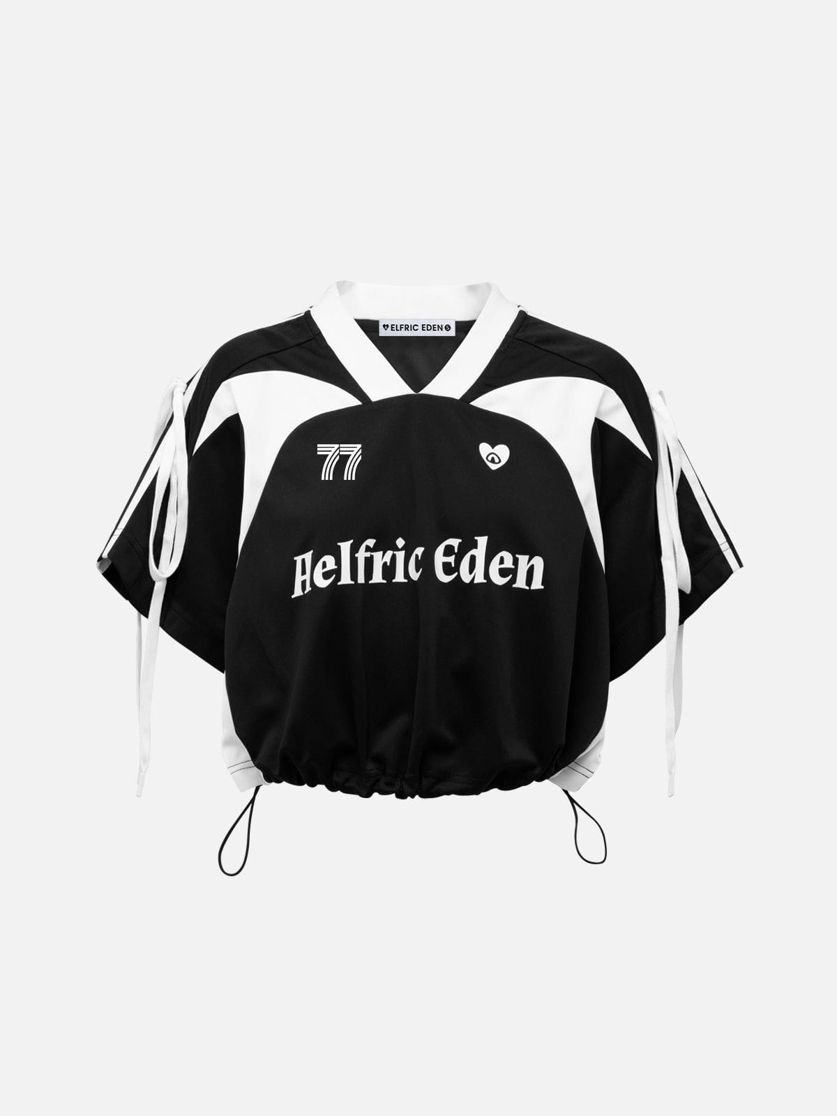 77 Sporty Drawstring Cropped Tee Black - Aelfric Eden
