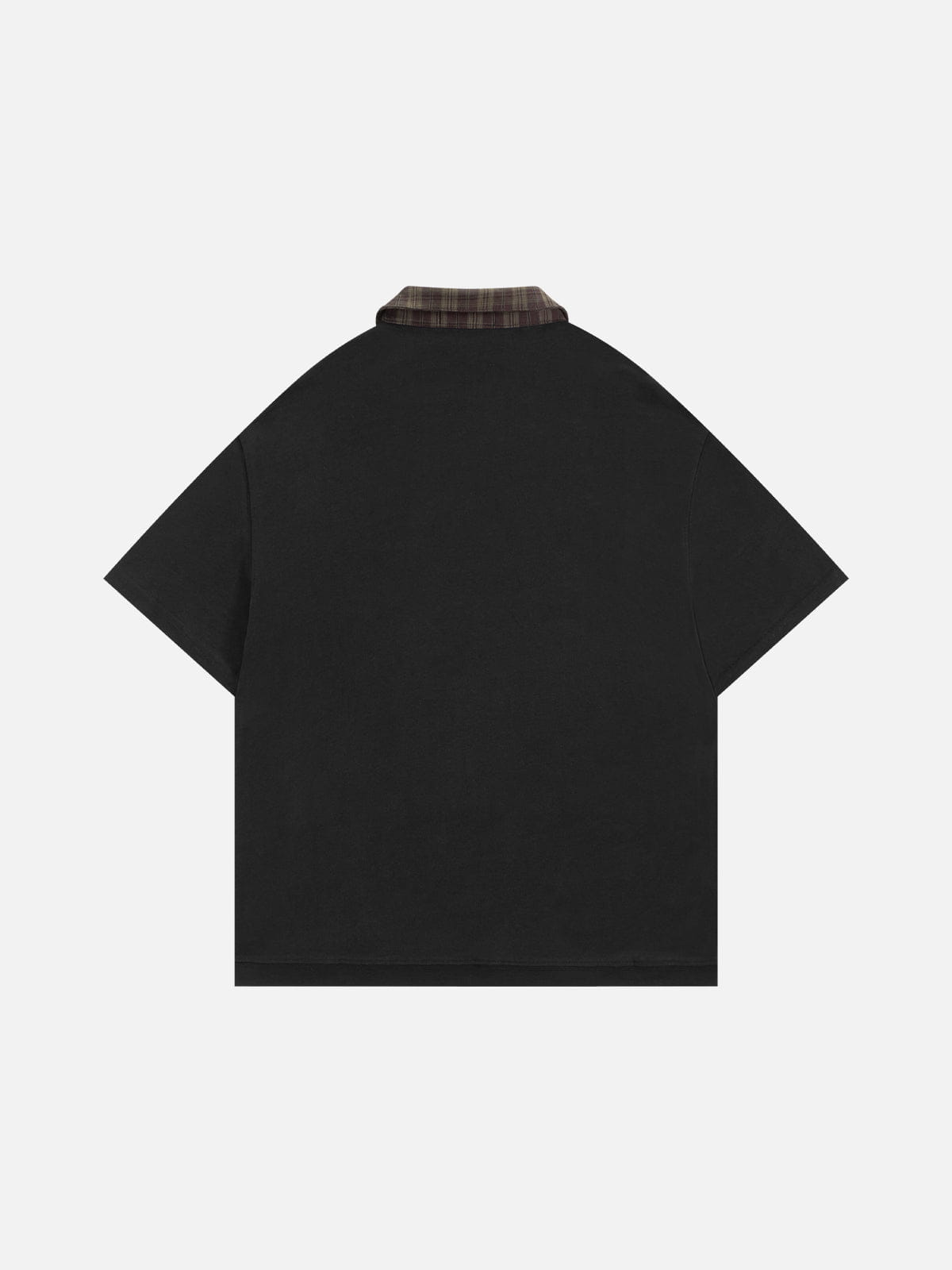 Boxy Layered Plaid Polo Tee Black - Aelfric Eden