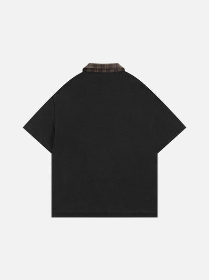 Boxy Layered Plaid Polo Tee Black - Aelfric Eden
