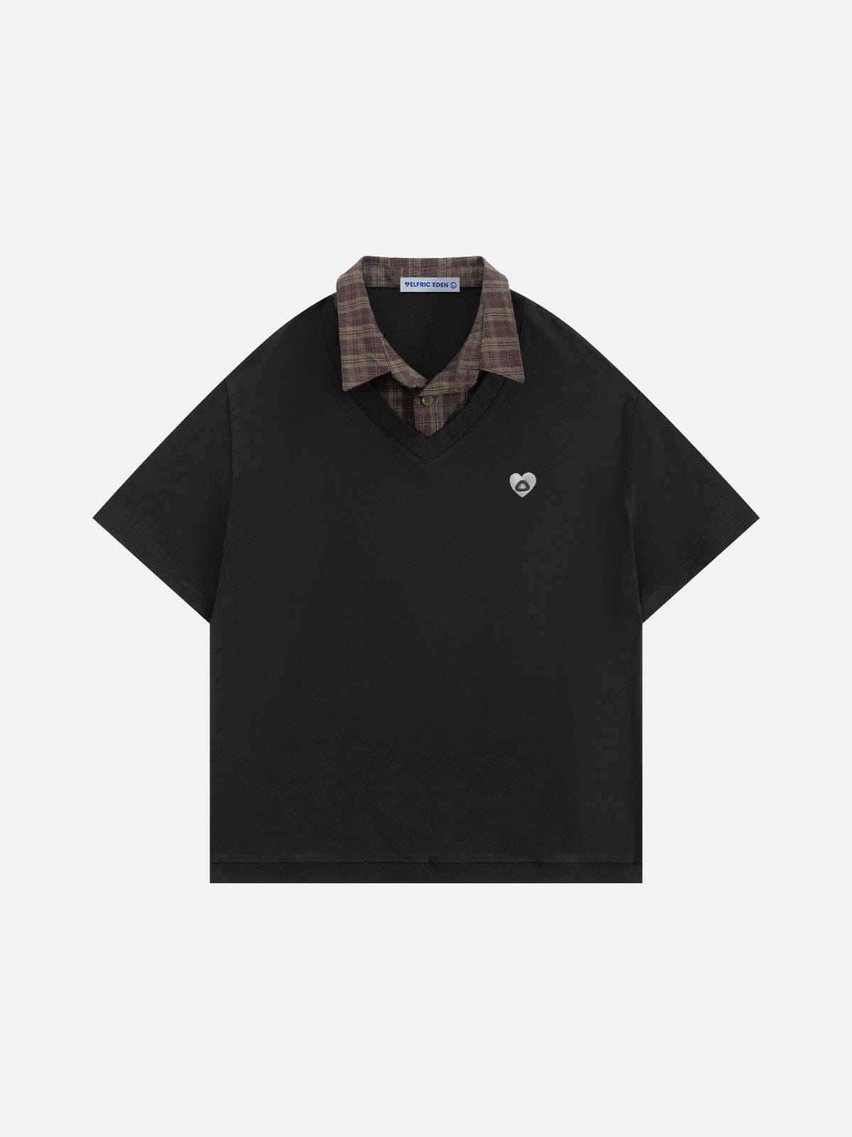 Boxy Layered Plaid Polo Tee Black - Aelfric Eden