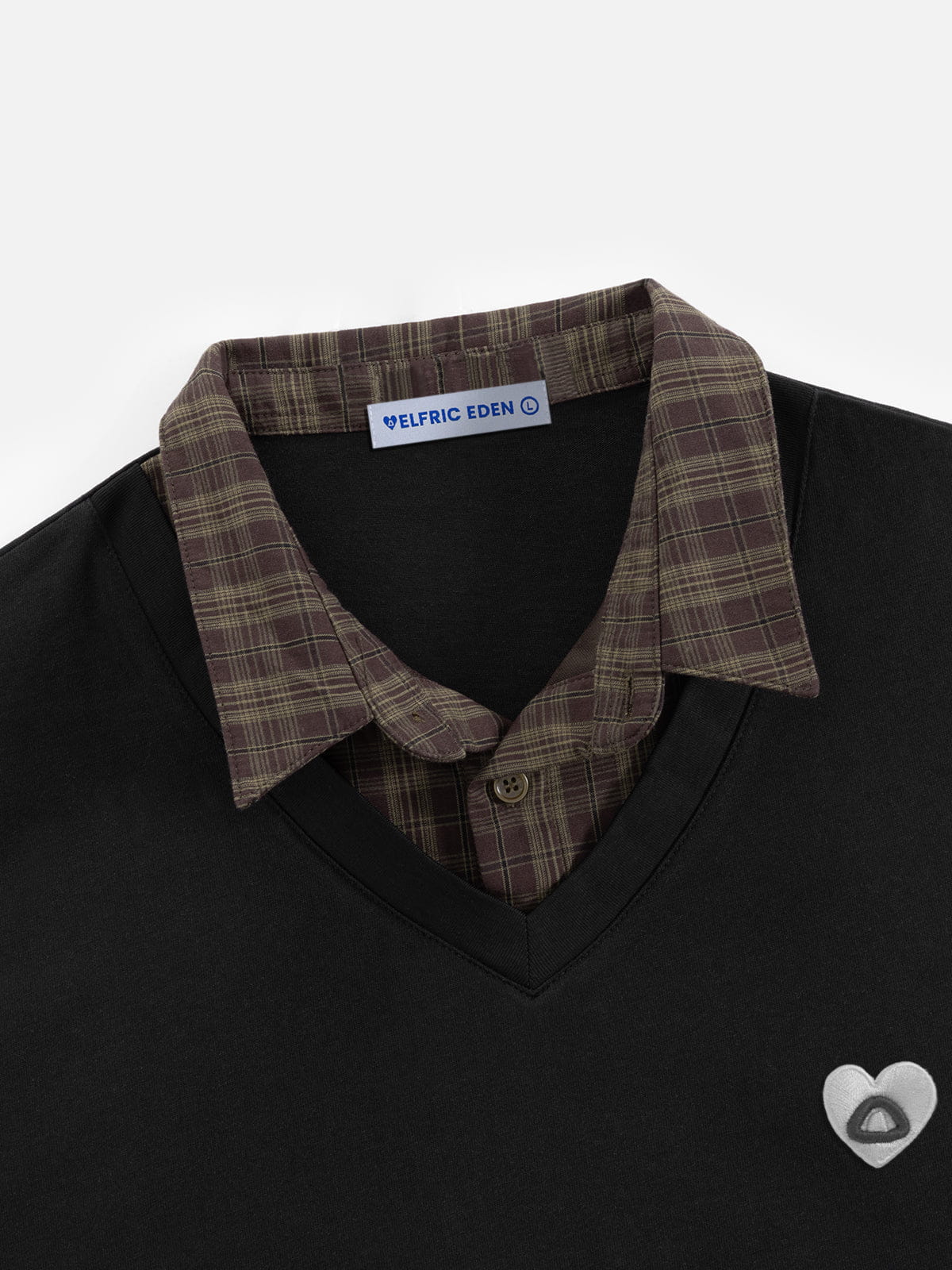Boxy Layered Plaid Polo Tee Black - Aelfric Eden