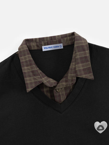 Boxy Layered Plaid Polo Tee Black - Aelfric Eden
