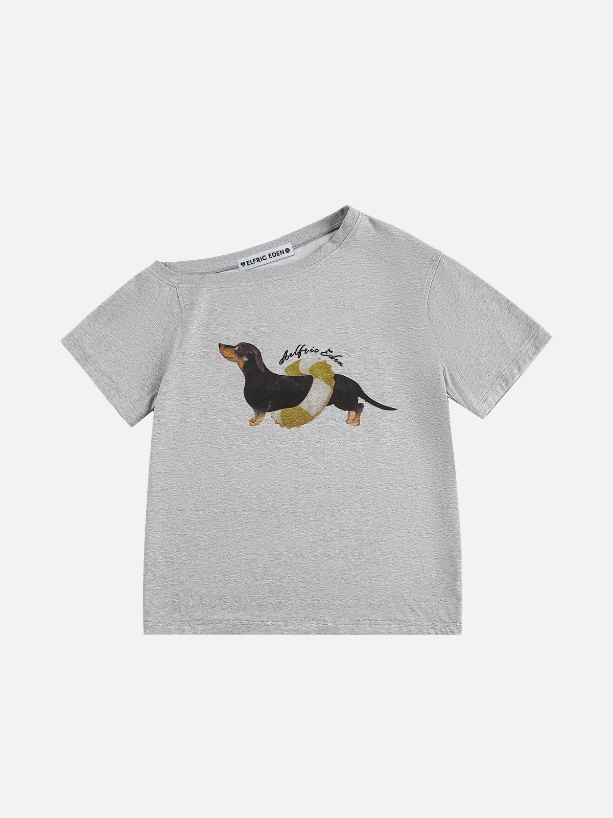 Dachshund Off-The-Shoulder Tee Grey - Aelfric Eden