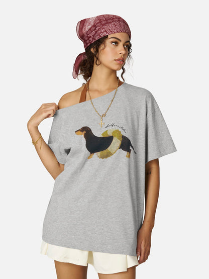 Dachshund Off-The-Shoulder Tee Grey - Aelfric Eden