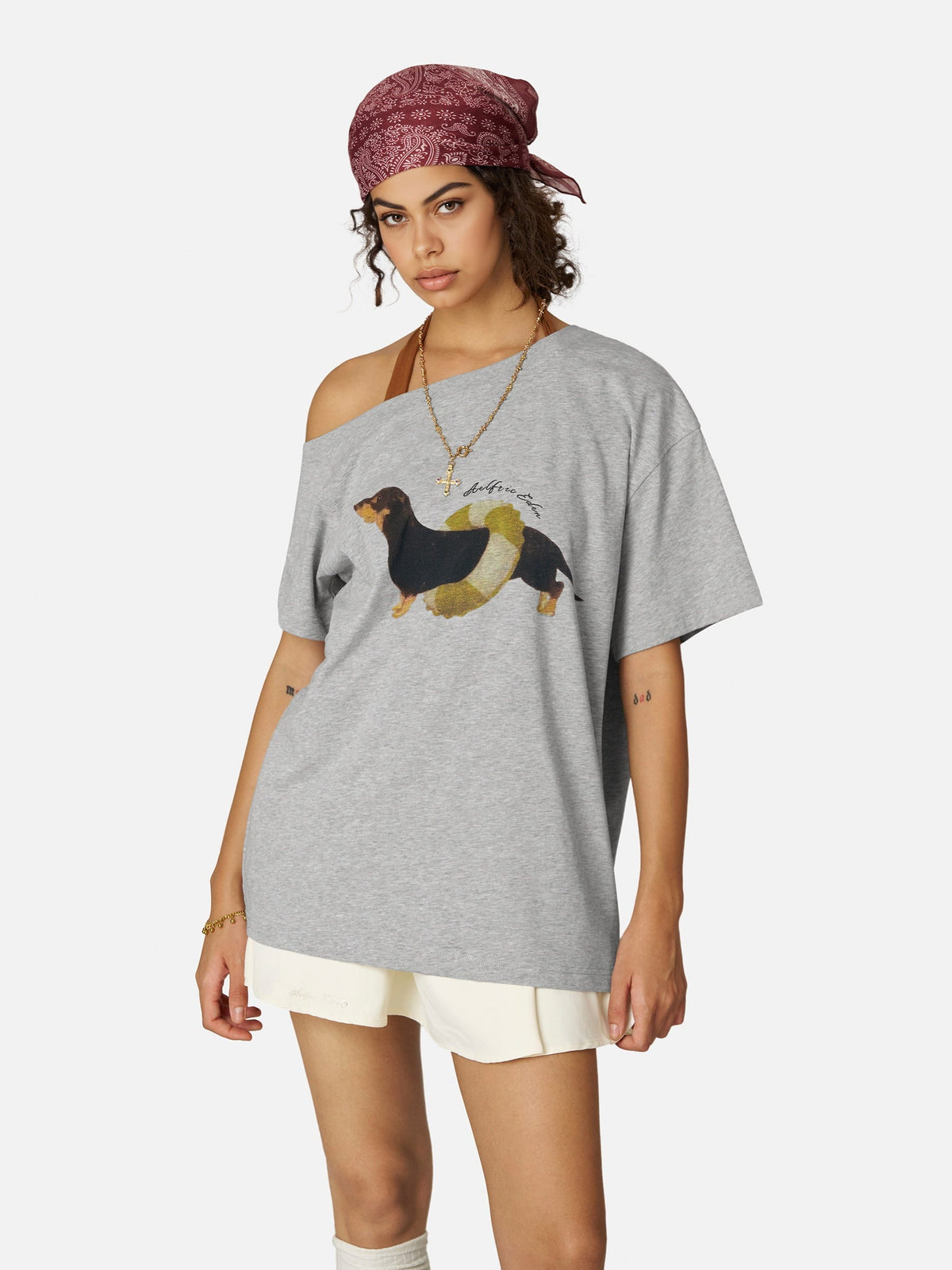 Dachshund Off-The-Shoulder Tee Grey - Aelfric Eden