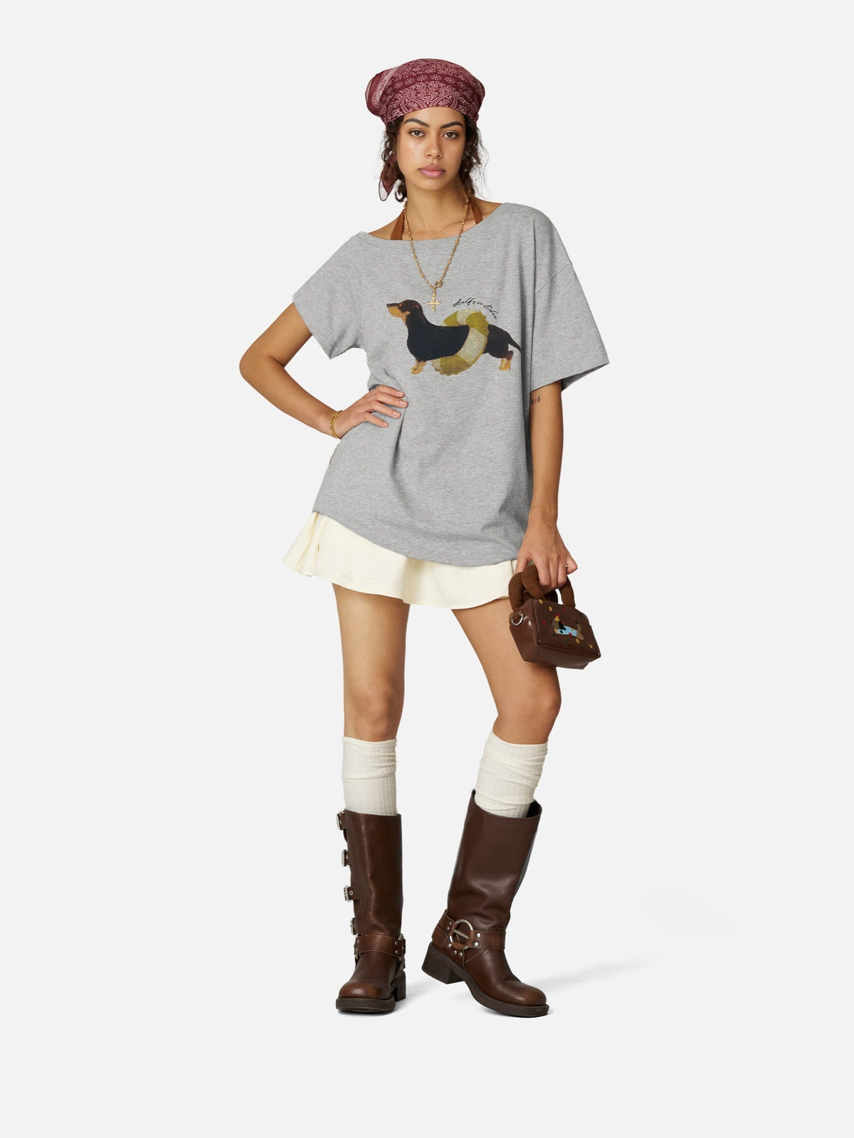 Dachshund Off-The-Shoulder Tee Grey - Aelfric Eden
