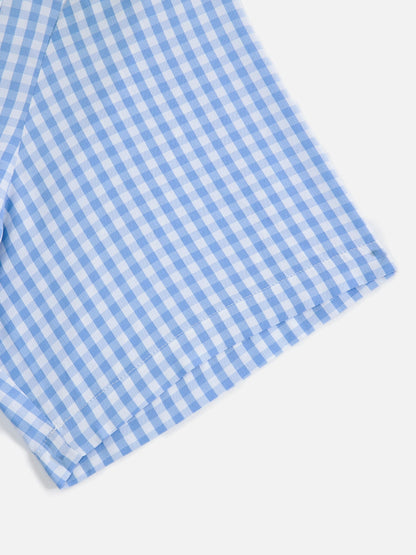 Boxy Daisy Gingham Short Sleeve Shirt Blue - Aelfric Eden