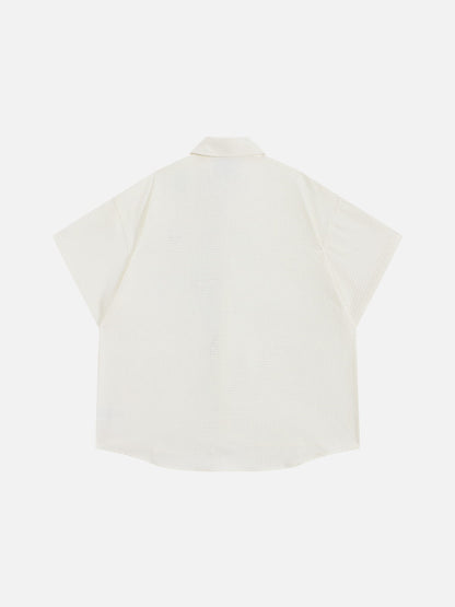 Boxy Dachshund Embroidery Short Sleeve Shirt White - Aelfric Eden