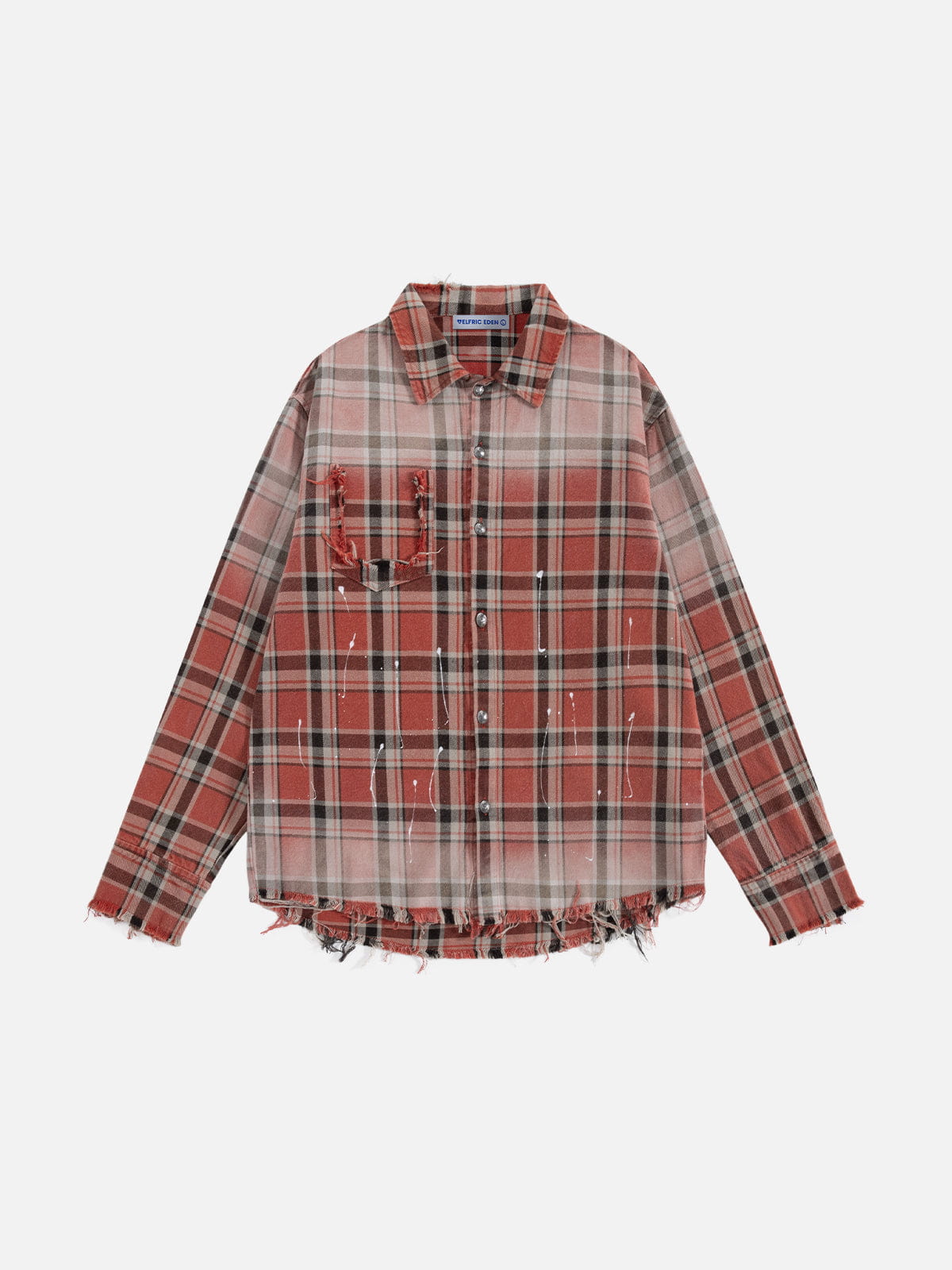 Plaid Distressed Long Sleeve Shirt Red - Aelfric Eden