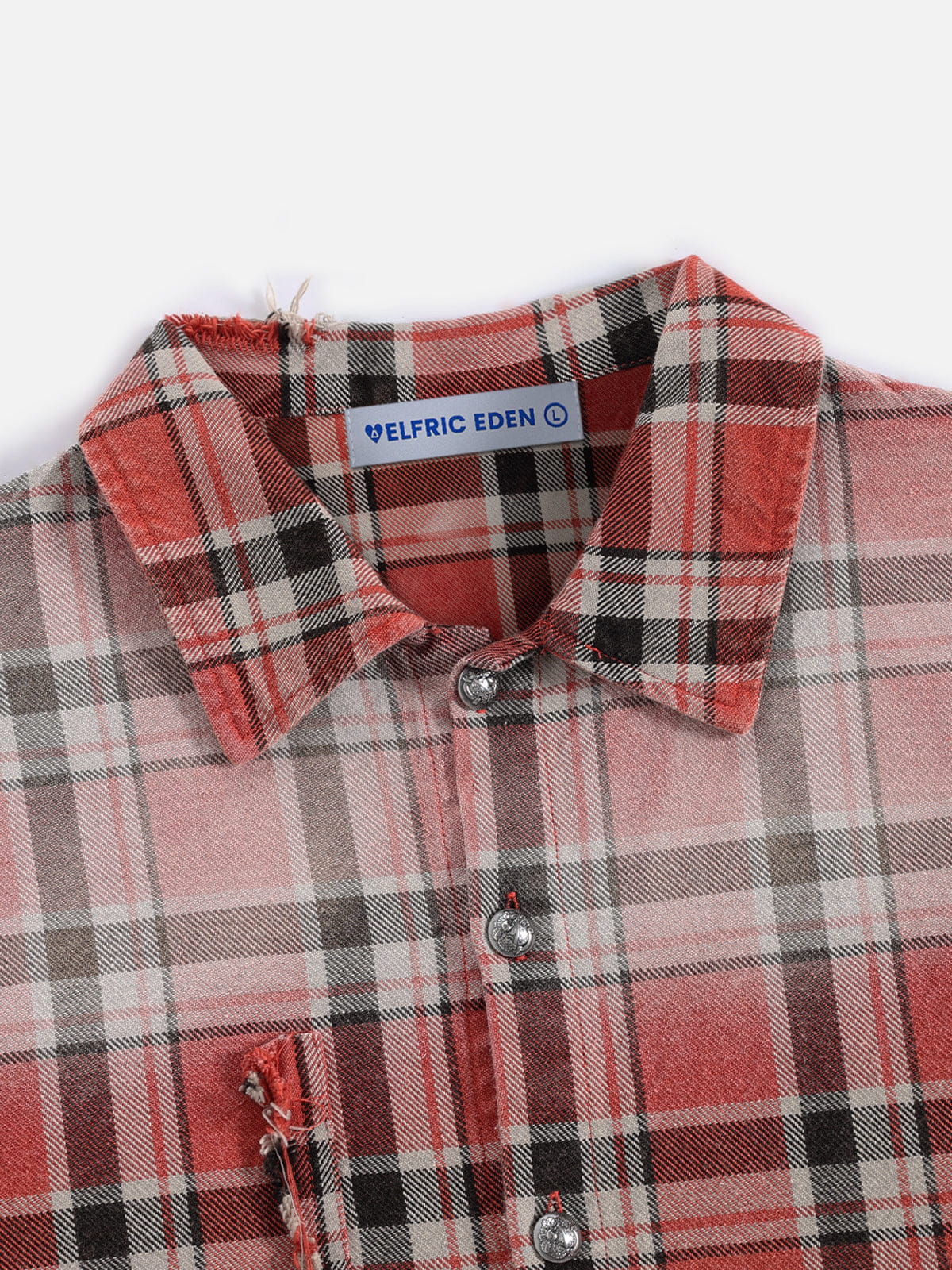 Plaid Distressed Long Sleeve Shirt Red - Aelfric Eden