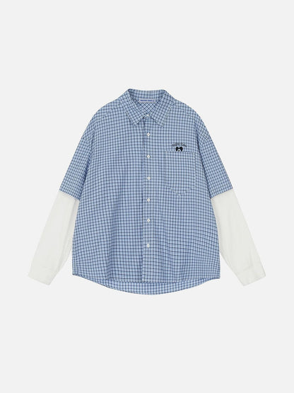 Plaid Layered Long Sleeve Shirt Blue - Aelfric Eden