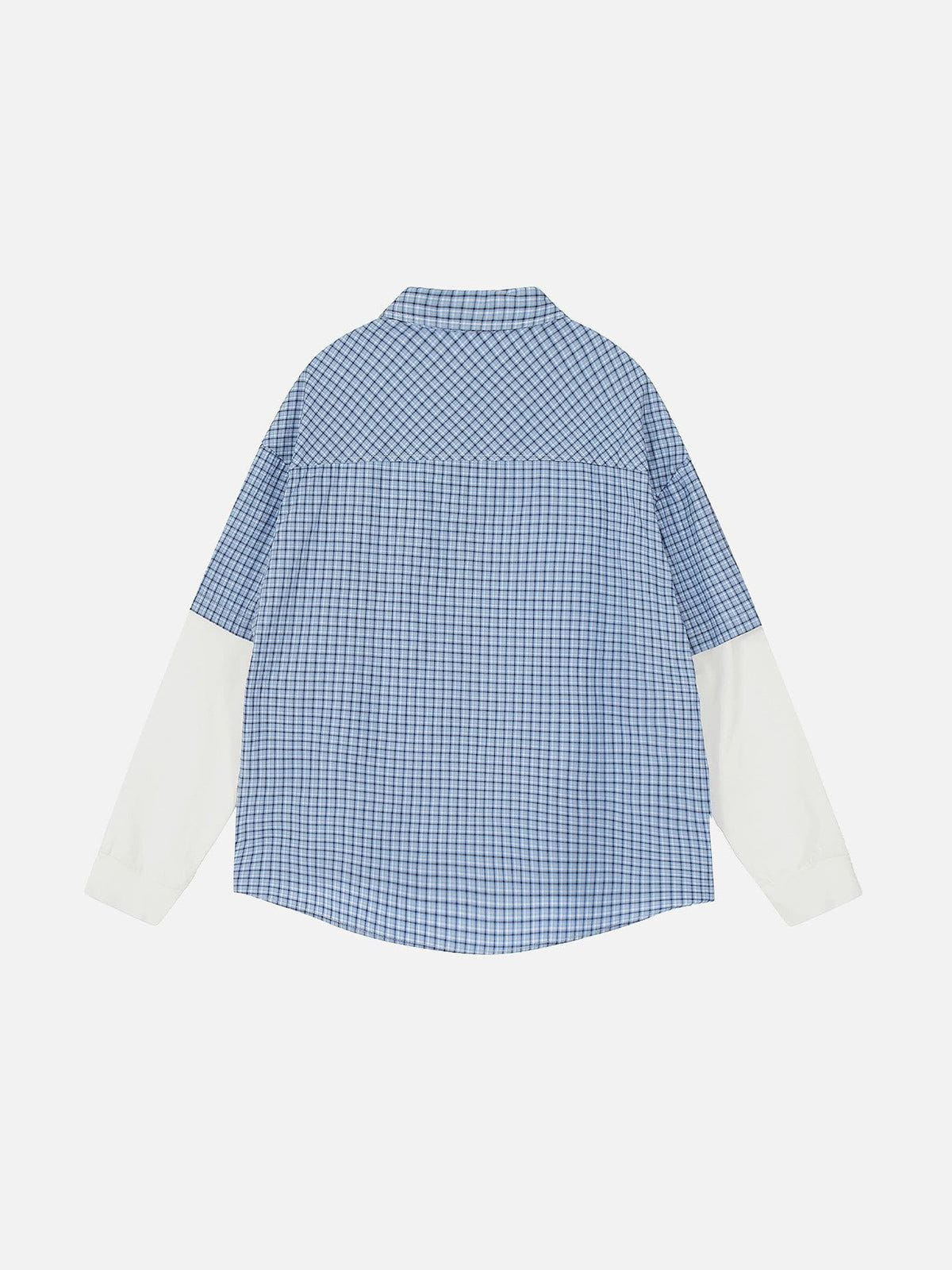 Plaid Layered Long Sleeve Shirt Blue - Aelfric Eden