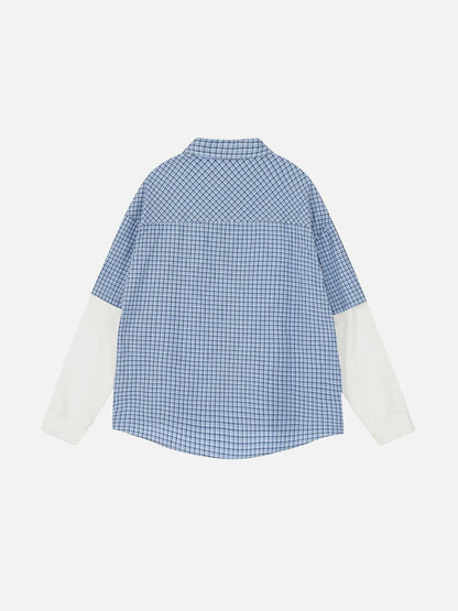 Plaid Layered Long Sleeve Shirt Blue - Aelfric Eden