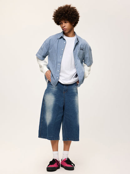 Plaid Layered Long Sleeve Shirt Blue - Aelfric Eden