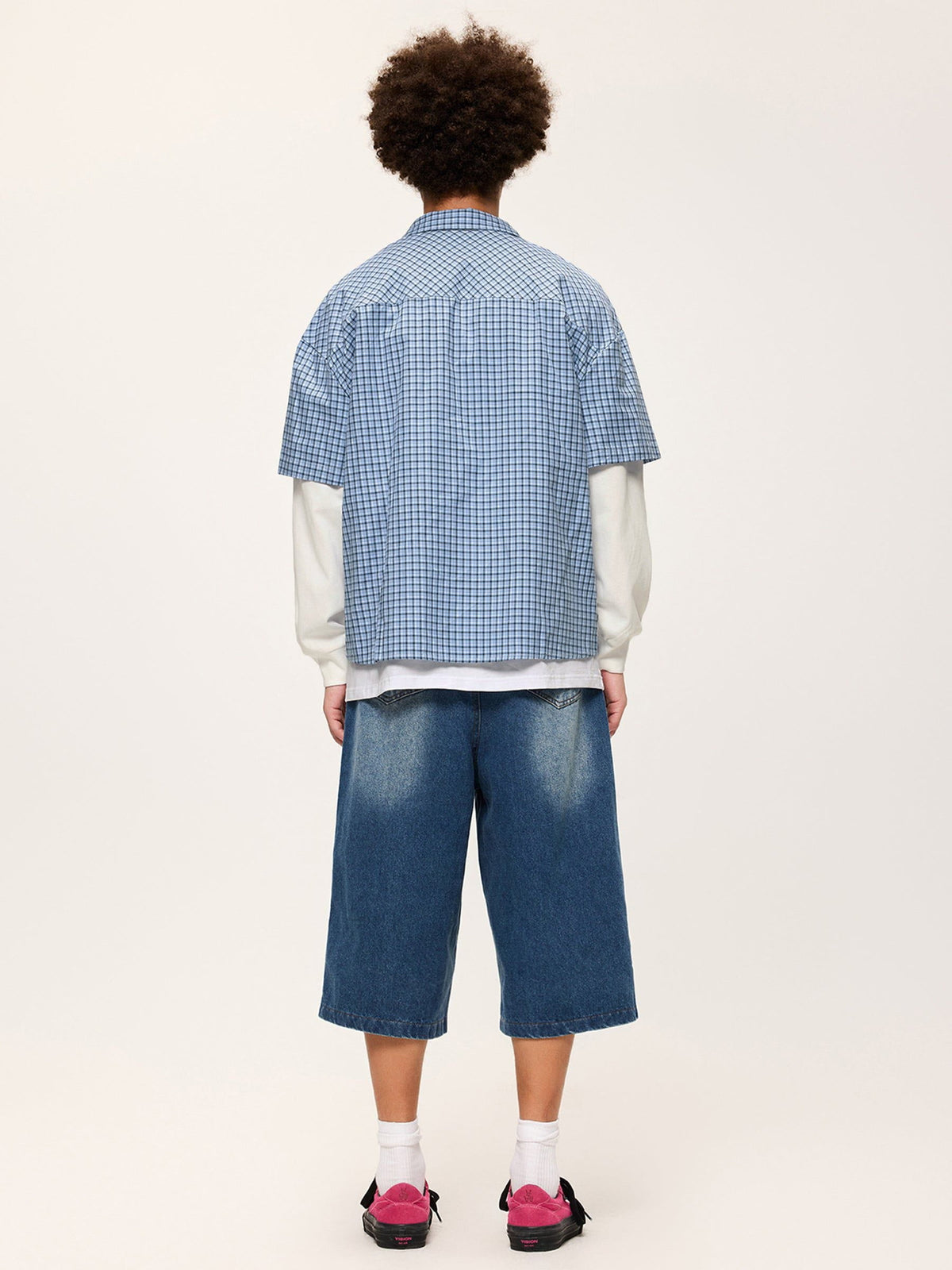 Plaid Layered Long Sleeve Shirt Blue - Aelfric Eden