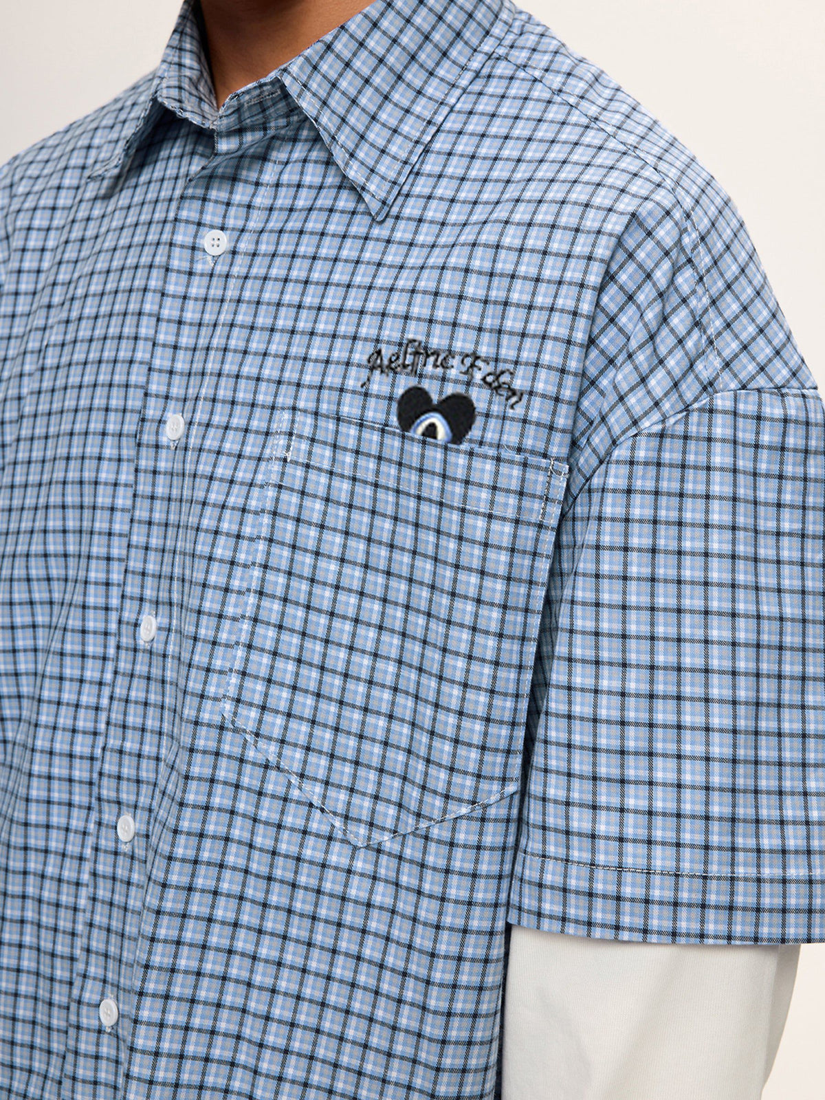 Plaid Layered Long Sleeve Shirt Blue - Aelfric Eden