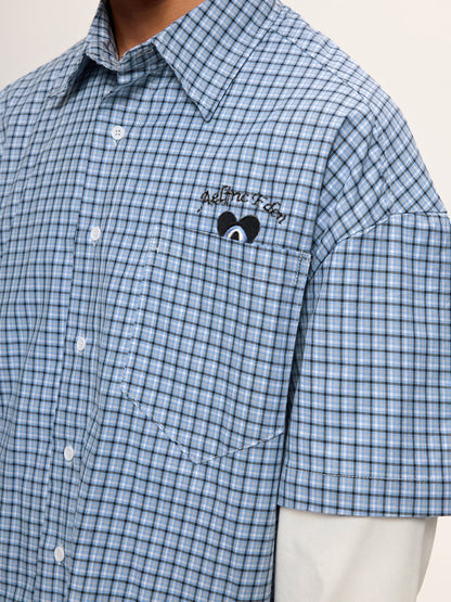 Plaid Layered Long Sleeve Shirt Blue - Aelfric Eden