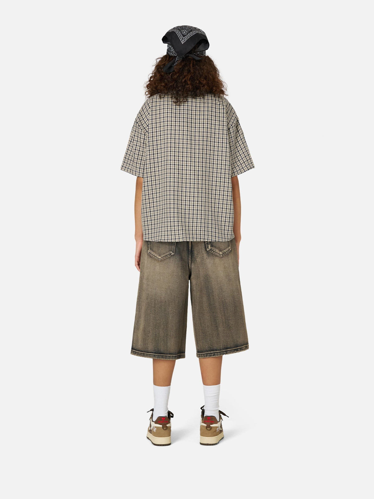 Plaid Embroidery Short Sleeve Shirt Black - Aelfric Eden