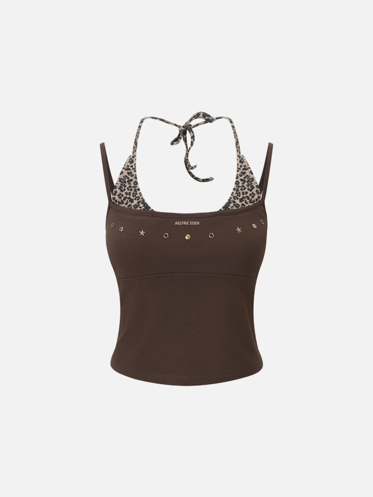 Leopard Halter Studded Cami Top Brown - Aelfric Eden
