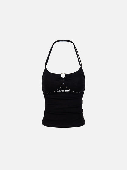 Studded Halter Tank Top Black - Aelfric Eden