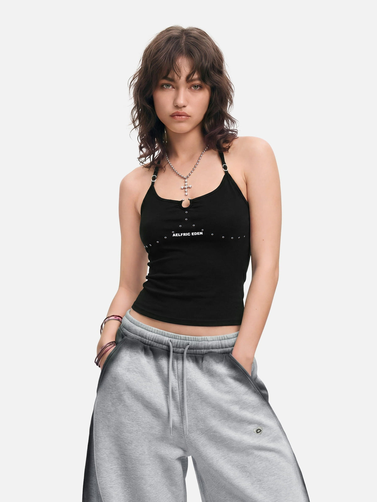 Studded Halter Tank Top Black - Aelfric Eden