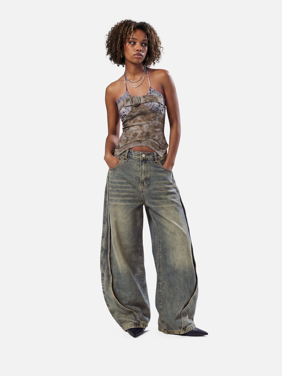 Belted Halter Top Grey - Aelfric Eden
