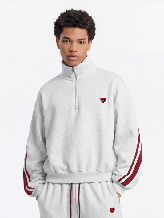 [Pre-Order] Boxy Striped Quarter-Zip Sweatshirt Grey - Aelfric Eden