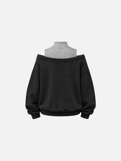 Boxy Layered Off-The-Shoulder Sweatshirt Dark Grey - Aelfric Eden