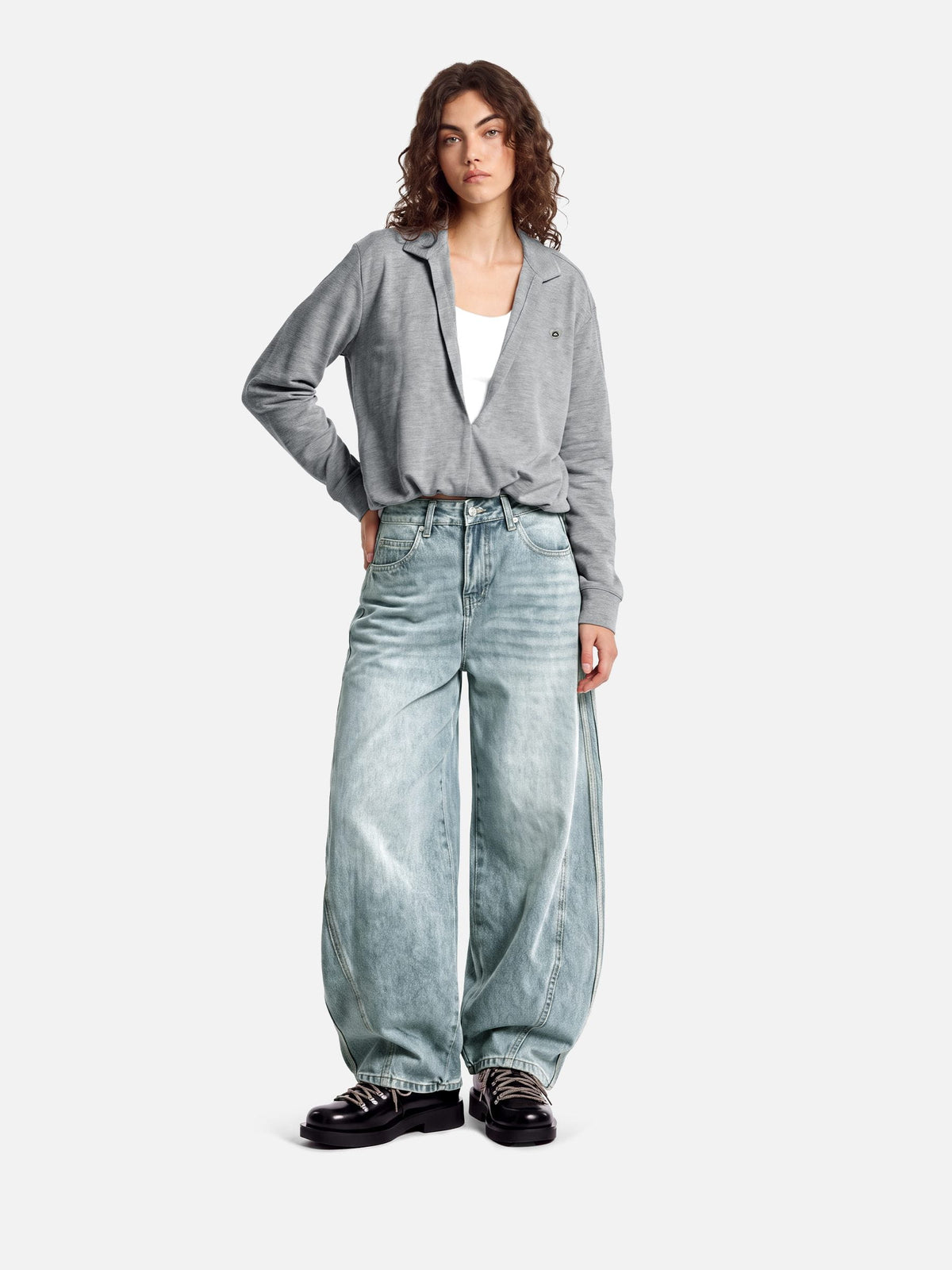 Deep V-Neck Layered Sweatshirt Grey - Aelfric Eden