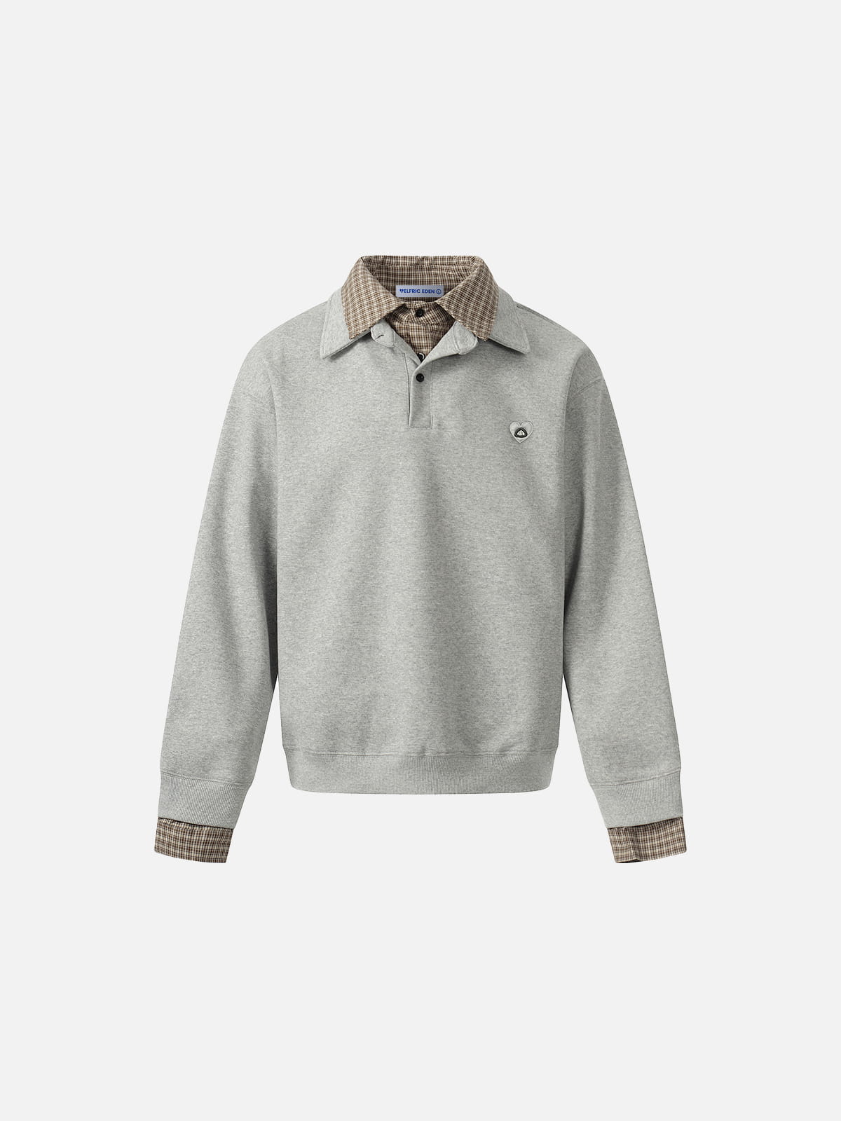 Boxy Plaid Collar Sweatshirt Grey - Aelfric Eden