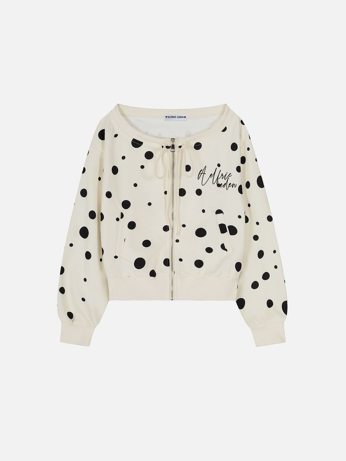 Polka Dot Off-The-Shoulder Zip Up Sweatshirt Apricot - Aelfric Eden