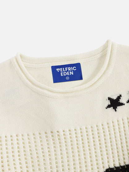 Number Eyelet Knit Sweater Apricot - Aelfric Eden
