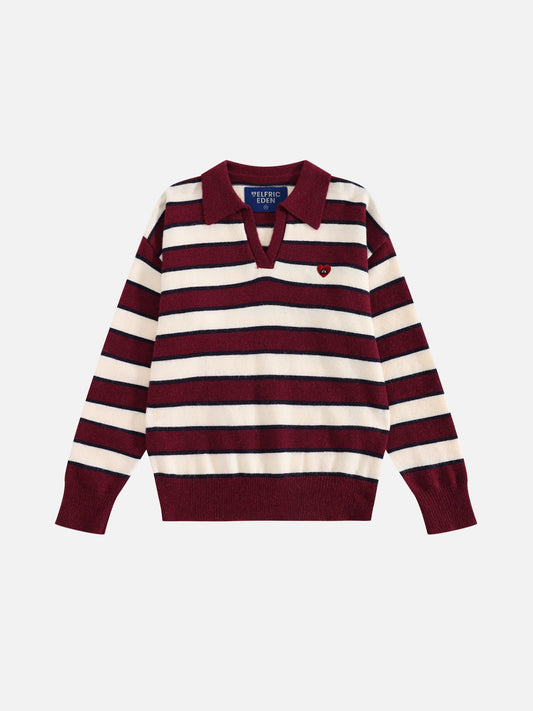 Polo Collar Striped Sweater Red - Aelfric Eden