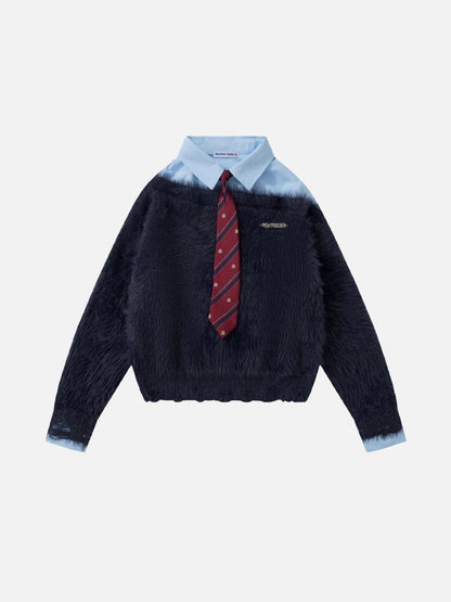 Tie Two Layer Sweater Blue - Aelfric Eden