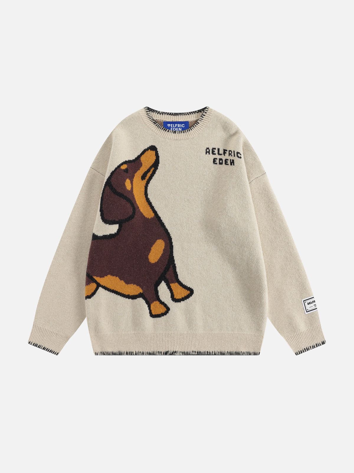Hand Drawn Dachshund Jacquard Sweater Apricot - Aelfric Eden
