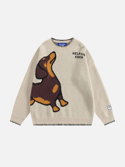 Hand Drawn Dachshund Jacquard Sweater Apricot - Aelfric Eden