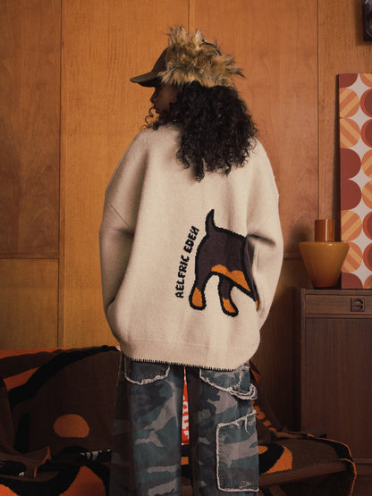 Hand Drawn Dachshund Jacquard Sweater Apricot - Aelfric Eden