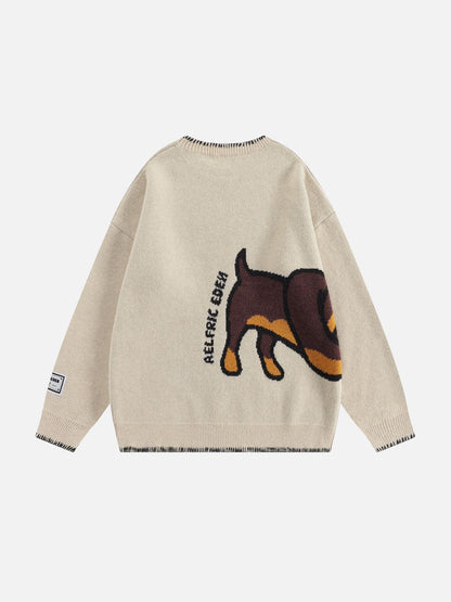 Hand Drawn Dachshund Jacquard Sweater Apricot - Aelfric Eden