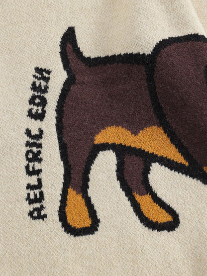 Hand Drawn Dachshund Jacquard Sweater Apricot - Aelfric Eden